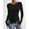 imageBTFBM Asymmetrical Tops for Women Long Sleeve Shirts Fall 2025 Ruched Slit Fitted Basic Tees Y2k Going Out Tunic TopBlack