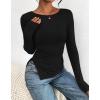 imageBTFBM Asymmetrical Tops for Women Long Sleeve Shirts Fall 2025 Ruched Slit Fitted Basic Tees Y2k Going Out Tunic TopBlack