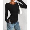 imageBTFBM Asymmetrical Tops for Women Long Sleeve Shirts Fall 2025 Ruched Slit Fitted Basic Tees Y2k Going Out Tunic TopBlack