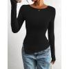 imageBTFBM Asymmetrical Tops for Women Long Sleeve Shirts Fall 2025 Ruched Slit Fitted Basic Tees Y2k Going Out Tunic TopBlack