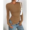imageBTFBM Asymmetrical Tops for Women Long Sleeve Shirts Fall 2025 Ruched Slit Fitted Basic Tees Y2k Going Out Tunic TopCamel