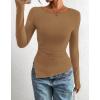 imageBTFBM Asymmetrical Tops for Women Long Sleeve Shirts Fall 2025 Ruched Slit Fitted Basic Tees Y2k Going Out Tunic TopCamel
