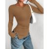 imageBTFBM Asymmetrical Tops for Women Long Sleeve Shirts Fall 2025 Ruched Slit Fitted Basic Tees Y2k Going Out Tunic TopCamel