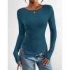 imageBTFBM Asymmetrical Tops for Women Long Sleeve Shirts Fall 2025 Ruched Slit Fitted Basic Tees Y2k Going Out Tunic TopDark Blue