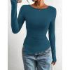 imageBTFBM Asymmetrical Tops for Women Long Sleeve Shirts Fall 2025 Ruched Slit Fitted Basic Tees Y2k Going Out Tunic TopDark Blue