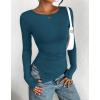 imageBTFBM Asymmetrical Tops for Women Long Sleeve Shirts Fall 2025 Ruched Slit Fitted Basic Tees Y2k Going Out Tunic TopDark Blue