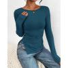 imageBTFBM Asymmetrical Tops for Women Long Sleeve Shirts Fall 2025 Ruched Slit Fitted Basic Tees Y2k Going Out Tunic TopDark Blue