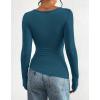 imageBTFBM Asymmetrical Tops for Women Long Sleeve Shirts Fall 2025 Ruched Slit Fitted Basic Tees Y2k Going Out Tunic TopDark Blue