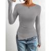imageBTFBM Asymmetrical Tops for Women Long Sleeve Shirts Fall 2025 Ruched Slit Fitted Basic Tees Y2k Going Out Tunic TopGrey