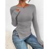 imageBTFBM Asymmetrical Tops for Women Long Sleeve Shirts Fall 2025 Ruched Slit Fitted Basic Tees Y2k Going Out Tunic TopGrey