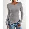 imageBTFBM Asymmetrical Tops for Women Long Sleeve Shirts Fall 2025 Ruched Slit Fitted Basic Tees Y2k Going Out Tunic TopGrey