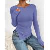 imageBTFBM Asymmetrical Tops for Women Long Sleeve Shirts Fall 2025 Ruched Slit Fitted Basic Tees Y2k Going Out Tunic TopGrey Blue