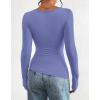imageBTFBM Asymmetrical Tops for Women Long Sleeve Shirts Fall 2025 Ruched Slit Fitted Basic Tees Y2k Going Out Tunic TopGrey Blue