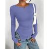 imageBTFBM Asymmetrical Tops for Women Long Sleeve Shirts Fall 2025 Ruched Slit Fitted Basic Tees Y2k Going Out Tunic TopGrey Blue
