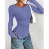 imageBTFBM Asymmetrical Tops for Women Long Sleeve Shirts Fall 2025 Ruched Slit Fitted Basic Tees Y2k Going Out Tunic TopGrey Blue