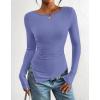 imageBTFBM Asymmetrical Tops for Women Long Sleeve Shirts Fall 2025 Ruched Slit Fitted Basic Tees Y2k Going Out Tunic TopGrey Blue