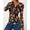 imageBTFBM Button Down Shirts for Women Fall Fashion 2025 V Neck Long Sleeve Blouse Ruched Mesh Fitted Floral Print Boho TopsBlack