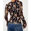 imageBTFBM Button Down Shirts for Women Fall Fashion 2025 V Neck Long Sleeve Blouse Ruched Mesh Fitted Floral Print Boho TopsBlack