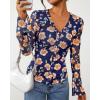 imageBTFBM Button Down Shirts for Women Fall Fashion 2025 V Neck Long Sleeve Blouse Ruched Mesh Fitted Floral Print Boho TopsBlue