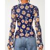 imageBTFBM Button Down Shirts for Women Fall Fashion 2025 V Neck Long Sleeve Blouse Ruched Mesh Fitted Floral Print Boho TopsBlue