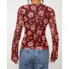 imageBTFBM Button Down Shirts for Women Fall Fashion 2025 V Neck Long Sleeve Blouse Ruched Mesh Fitted Floral Print Boho TopsBrown