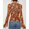 imageBTFBM Button Down Shirts for Women Fall Fashion 2025 V Neck Long Sleeve Blouse Ruched Mesh Fitted Floral Print Boho TopsKhaki