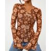 imageBTFBM Button Down Shirts for Women Fall Fashion 2025 V Neck Long Sleeve Blouse Ruched Mesh Fitted Floral Print Boho TopsKhaki
