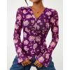 imageBTFBM Button Down Shirts for Women Fall Fashion 2025 V Neck Long Sleeve Blouse Ruched Mesh Fitted Floral Print Boho TopsPurple