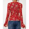 imageBTFBM Button Down Shirts for Women Fall Fashion 2025 V Neck Long Sleeve Blouse Ruched Mesh Fitted Floral Print Boho TopsRed
