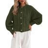 imageBTFBM Chunky Cardigan Sweaters for Women Fall Fashion 2025 Button Lantern Long Sleeve Cable Knit Winter Coats OuterwearArmy Green
