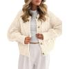 imageBTFBM Chunky Cardigan Sweaters for Women Fall Fashion 2025 Button Lantern Long Sleeve Cable Knit Winter Coats OuterwearBeige White