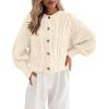 imageBTFBM Chunky Cardigan Sweaters for Women Fall Fashion 2025 Button Lantern Long Sleeve Cable Knit Winter Coats OuterwearBeige White