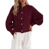 imageBTFBM Chunky Cardigan Sweaters for Women Fall Fashion 2025 Button Lantern Long Sleeve Cable Knit Winter Coats OuterwearBurgundy
