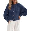 imageBTFBM Chunky Cardigan Sweaters for Women Fall Fashion 2025 Button Lantern Long Sleeve Cable Knit Winter Coats OuterwearDark Blue