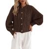 imageBTFBM Chunky Cardigan Sweaters for Women Fall Fashion 2025 Button Lantern Long Sleeve Cable Knit Winter Coats OuterwearDark Brown