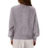 imageBTFBM Chunky Cardigan Sweaters for Women Fall Fashion 2025 Button Lantern Long Sleeve Cable Knit Winter Coats OuterwearGrey Purple