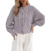 imageBTFBM Chunky Cardigan Sweaters for Women Fall Fashion 2025 Button Lantern Long Sleeve Cable Knit Winter Coats OuterwearGrey Purple