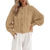 imageBTFBM Chunky Cardigan Sweaters for Women Fall Fashion 2025 Button Lantern Long Sleeve Cable Knit Winter Coats OuterwearKhaki