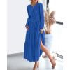 imageBTFBM Fall Dresses for Women 2025 Casual Long Sleeve V Neck Elastic Waist Lightweight Maxi Wedding Guest Dress PocketsBlue