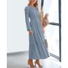 imageBTFBM Fall Dresses for Women 2025 Casual Long Sleeve V Neck Elastic Waist Lightweight Maxi Wedding Guest Dress PocketsBlue Grey
