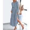 imageBTFBM Fall Dresses for Women 2025 Casual Long Sleeve V Neck Elastic Waist Lightweight Maxi Wedding Guest Dress PocketsBlue Grey