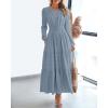 imageBTFBM Fall Dresses for Women 2025 Casual Long Sleeve V Neck Elastic Waist Lightweight Maxi Wedding Guest Dress PocketsBlue Grey