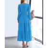 imageBTFBM Fall Dresses for Women 2025 Casual Long Sleeve V Neck Elastic Waist Lightweight Maxi Wedding Guest Dress PocketsBrilliant Blue