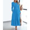 imageBTFBM Fall Dresses for Women 2025 Casual Long Sleeve V Neck Elastic Waist Lightweight Maxi Wedding Guest Dress PocketsBrilliant Blue
