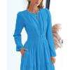 imageBTFBM Fall Dresses for Women 2025 Casual Long Sleeve V Neck Elastic Waist Lightweight Maxi Wedding Guest Dress PocketsBrilliant Blue