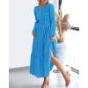 imageBTFBM Fall Dresses for Women 2025 Casual Long Sleeve V Neck Elastic Waist Lightweight Maxi Wedding Guest Dress PocketsBrilliant Blue
