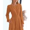 imageBTFBM Fall Dresses for Women 2025 Casual Long Sleeve V Neck Elastic Waist Lightweight Maxi Wedding Guest Dress PocketsBrown Orange