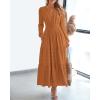 imageBTFBM Fall Dresses for Women 2025 Casual Long Sleeve V Neck Elastic Waist Lightweight Maxi Wedding Guest Dress PocketsBrown Orange