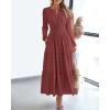imageBTFBM Fall Dresses for Women 2025 Casual Long Sleeve V Neck Elastic Waist Lightweight Maxi Wedding Guest Dress PocketsBrown Red