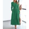 imageBTFBM Fall Dresses for Women 2025 Casual Long Sleeve V Neck Elastic Waist Lightweight Maxi Wedding Guest Dress PocketsDark Green